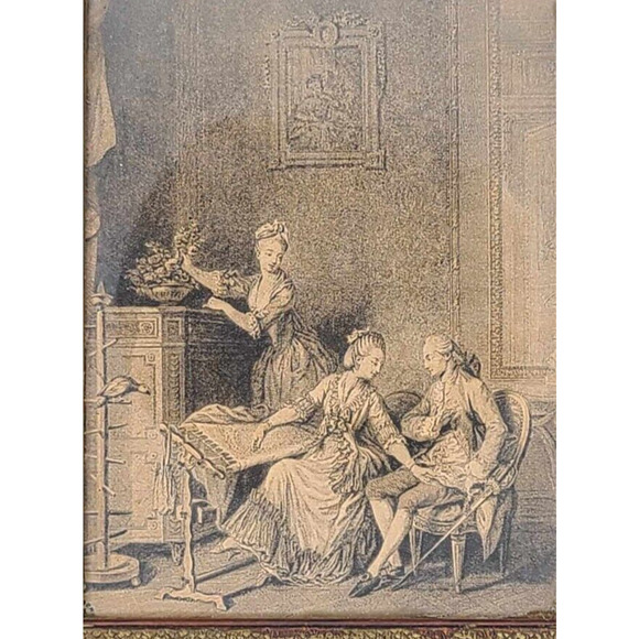 Antique 1920s Hand Carved Wood Jewelry Box French Victorian Print. Velvet Lining - Picture 12 of 16